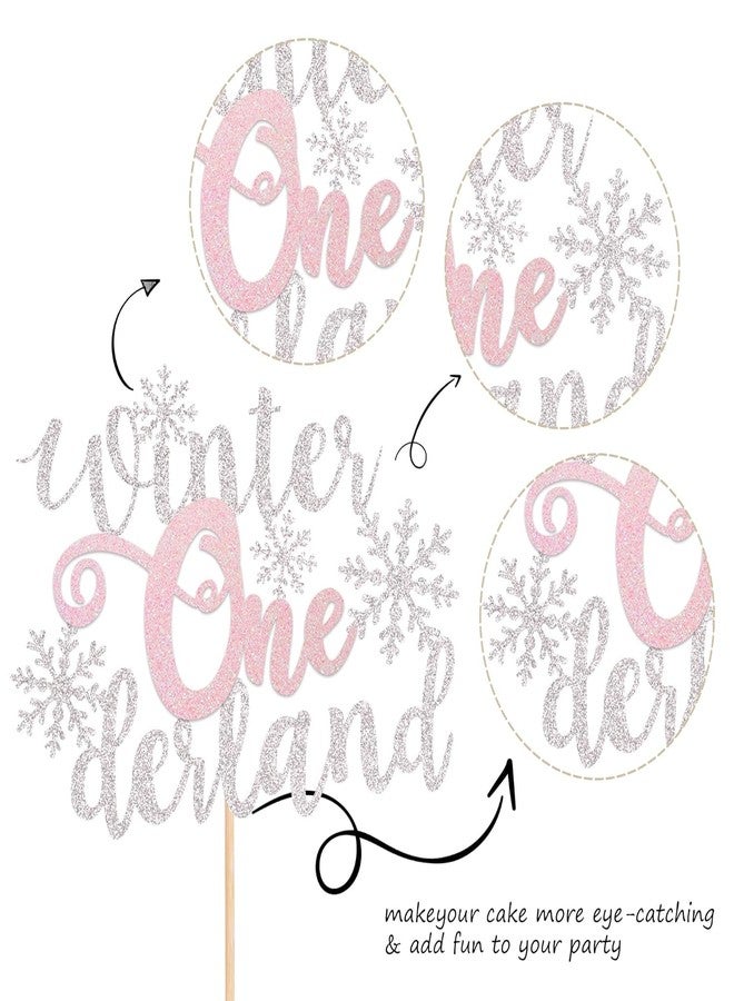 Confetti Sparkling Winter Onederland Snowflake Birthday Cake Topper - Glittery Silver and Blue Snowflake Theme Decorations for First Birthdays and Winter Celebrations (Pink) - Image 2